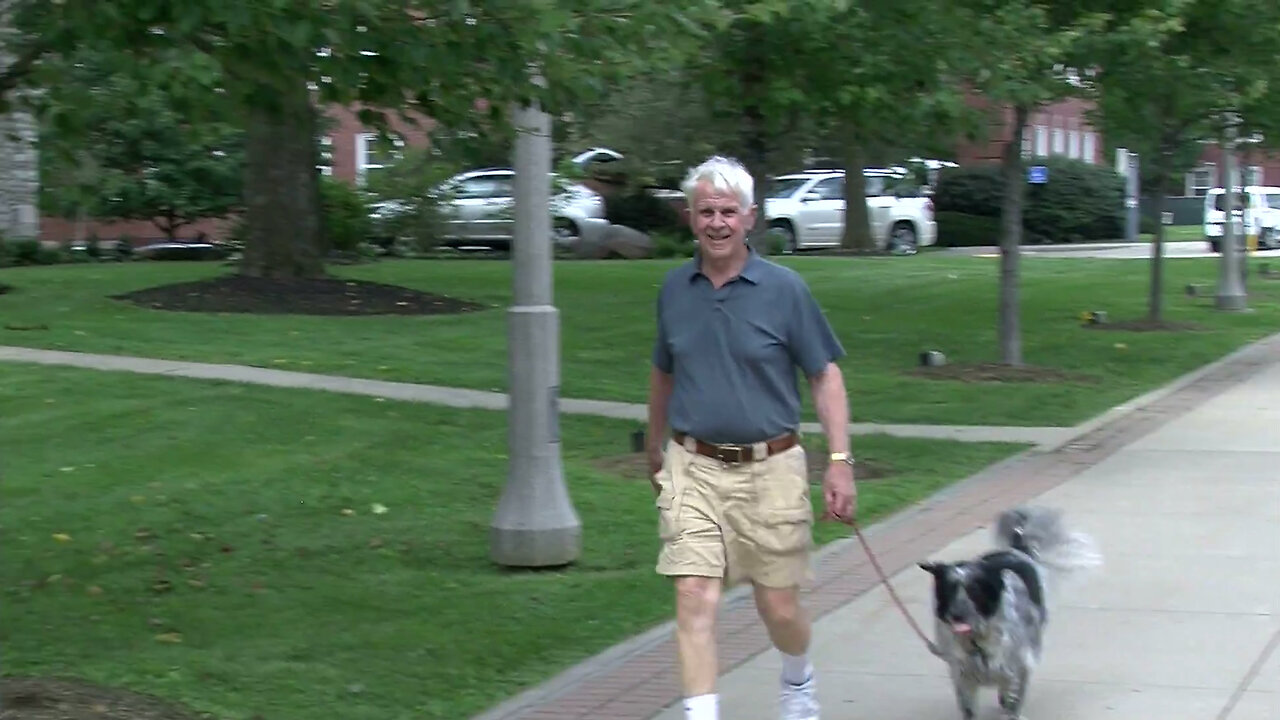 August 20, 2016 - DePauw Prof. Emeritus Jack Morrill 57 Walks His Dog