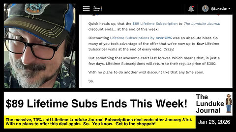 $89 Lifetime Subs Ends This Week!