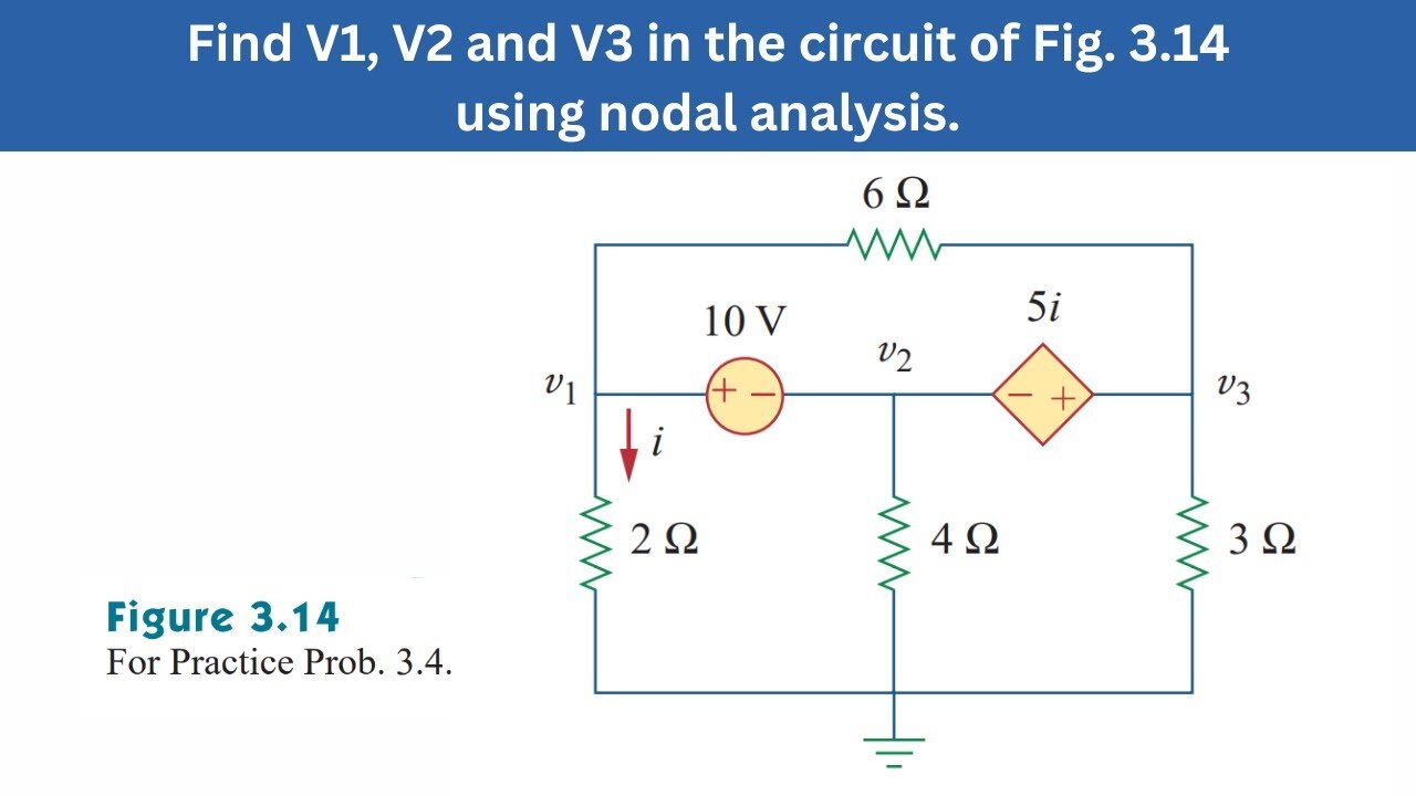 Practice Prob 3.4 | Find V1, V2 & V3 in the circuit Fig 3.14 using nodal analysis | FEC 4th Edition