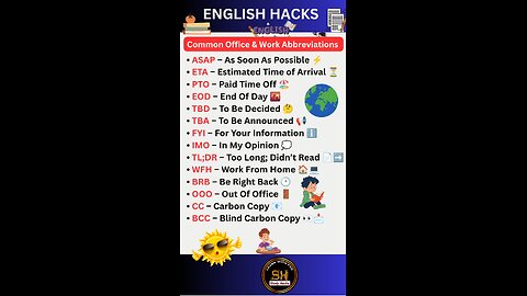 Common office & Work Abbreviation you must know #studyhacks123 #english #abbreviation #shorts