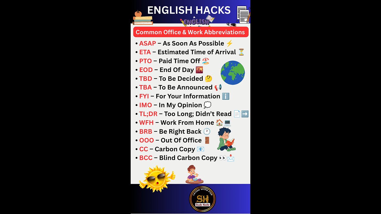 Common office & Work Abbreviation you must know #studyhacks123 #english #abbreviation #shorts