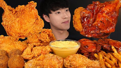 ASMR MUKBANG FRIED CHICKEN & BBQ CHICKEN & FRENCH FRIES EATING SOUNDS