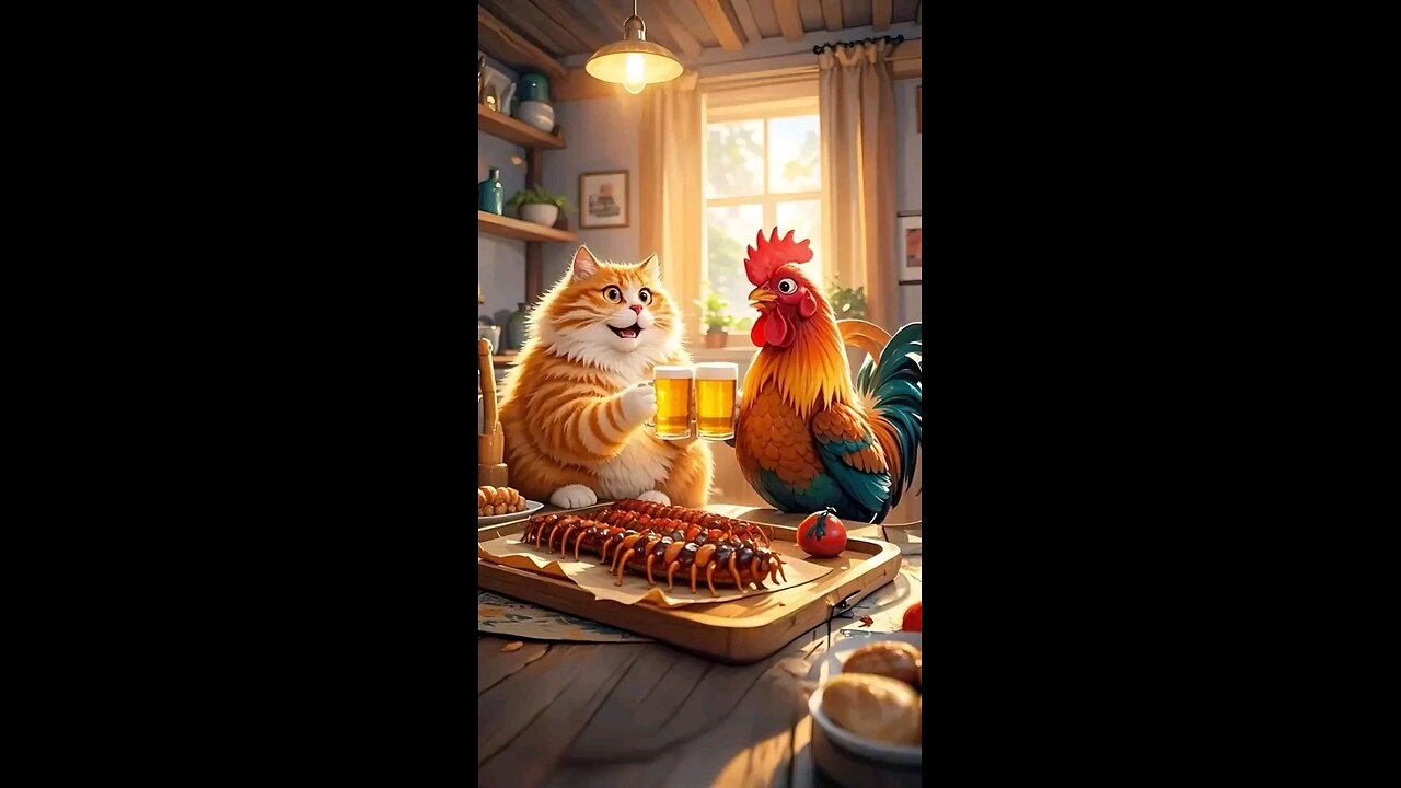 Bila ne banai parti apne dost murge ke sath