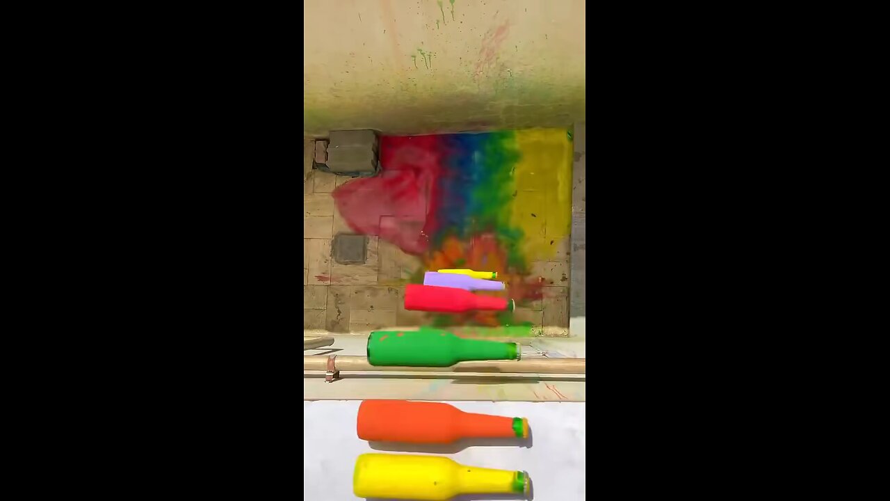 Incredible bottles falling from stairs