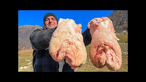 Cooking Lamb Tail Fat Under the Snow! UNUSUAL RECIPE | Village Family Cooking
