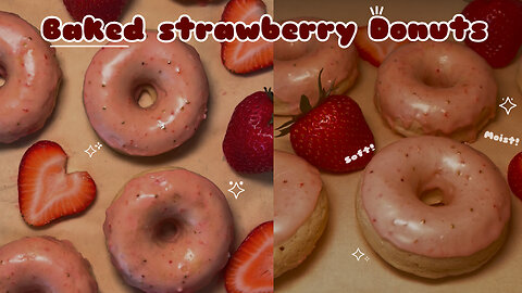 Vegan baked strawberry donuts