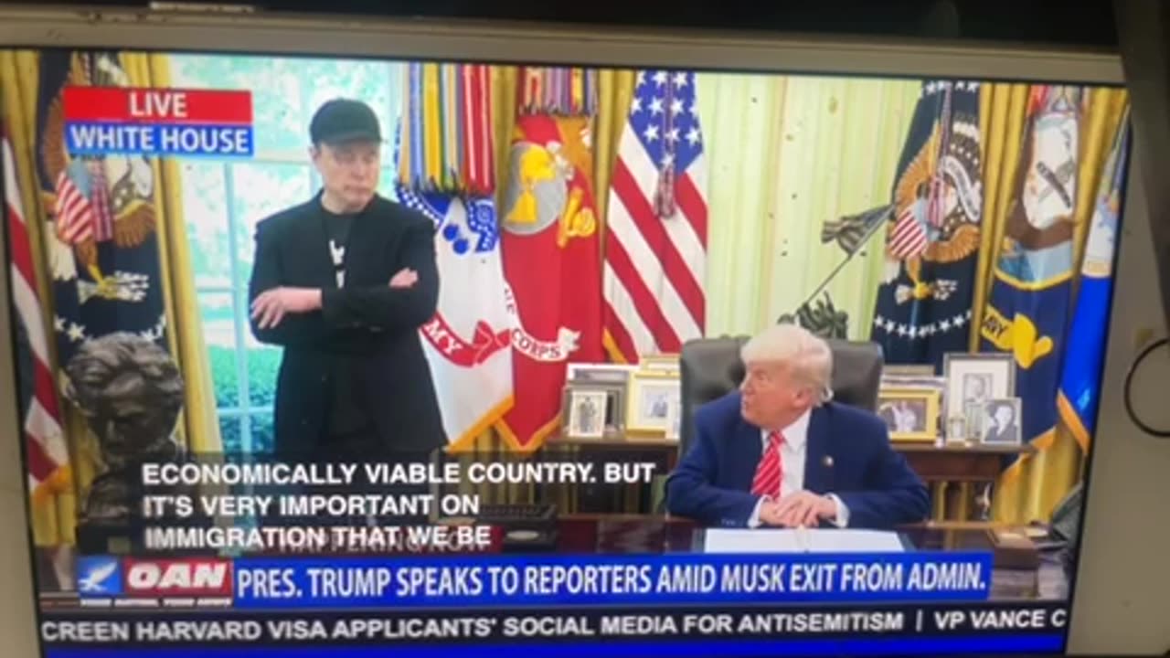🦅 OAN live president DJT & Elon Musk answer reporters ?’s live Oval Office