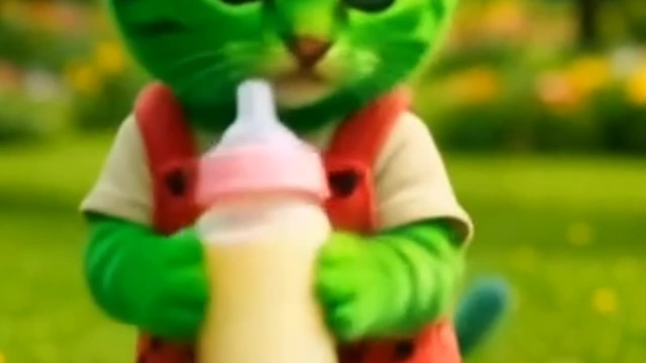 Adorable Green Cat Walking with Milk Bottle 🍼 | So Cute!