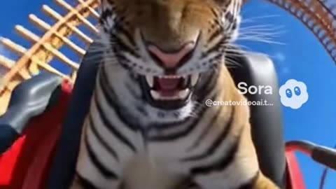 Tiger Goes Wild on Roller Coaster! 🐯🎢🤣