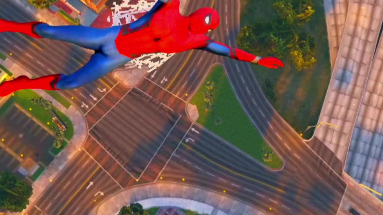 RAINBOW SPIDER MAN! on Car in Spiral Bridge