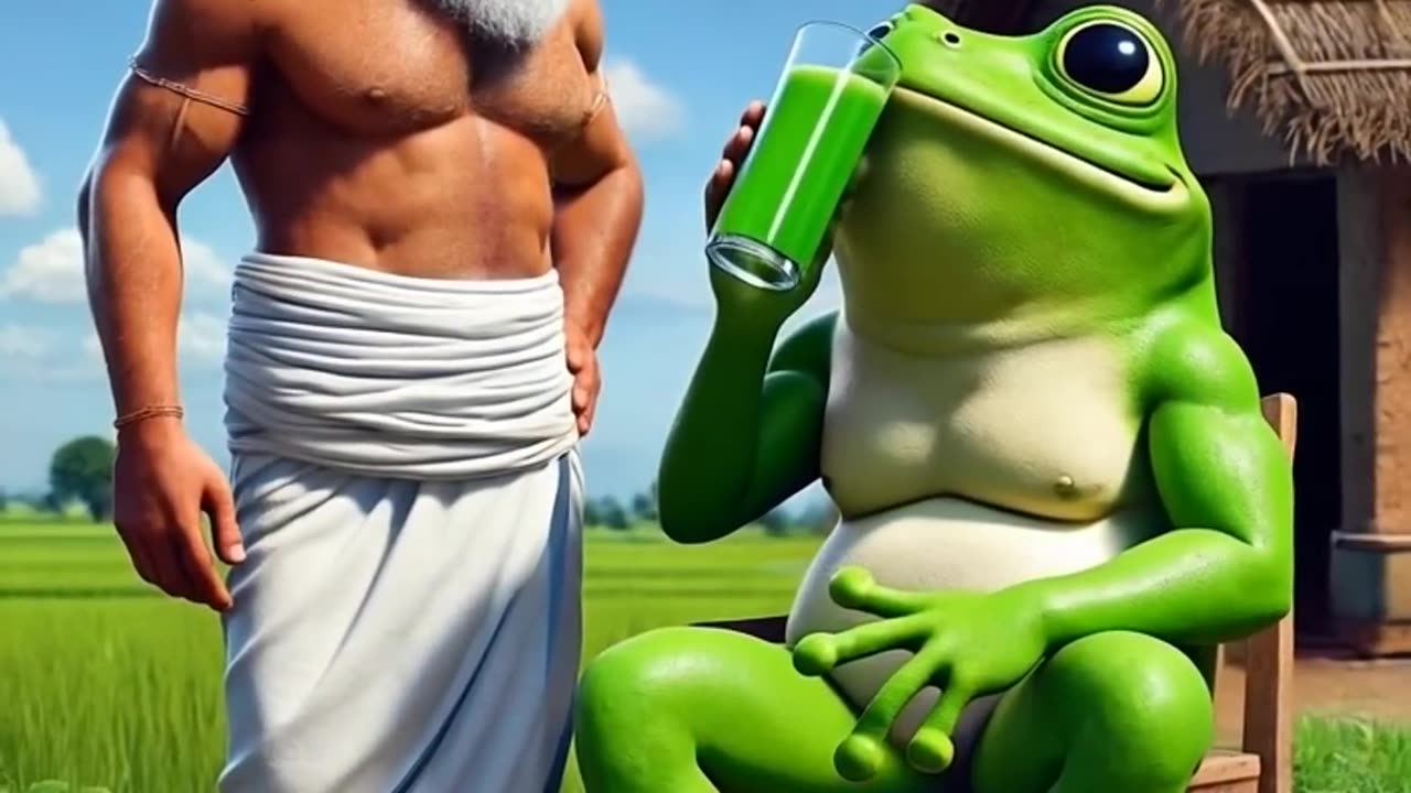 The farmer has a frog and a cobra. The frog drinks alcohol every morning 🍺😭 #ai #farmer #snake
