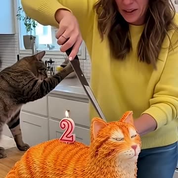 🤣She Cuts a Cat Cake 🍰— and the Real Cat Freaks Out! | ‘Calma, é só bolo!😹 Real Cat Freaks Out
