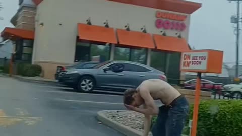 Cleveland Shirtless Man In Front of Dunkin Donuts