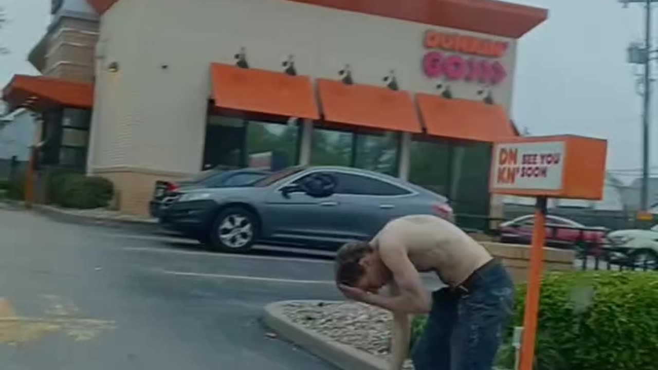 Cleveland Shirtless Man In Front of Dunkin Donuts