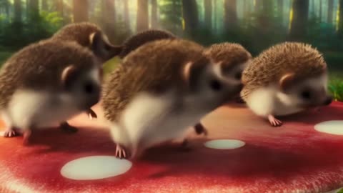 Adorable Hedgehogs Dance Party on Mushroom Stage – Spins and Twerks Galore!