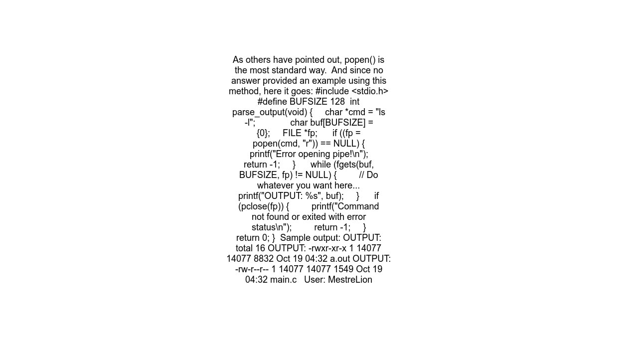 How can I run an external program from C and parse its output