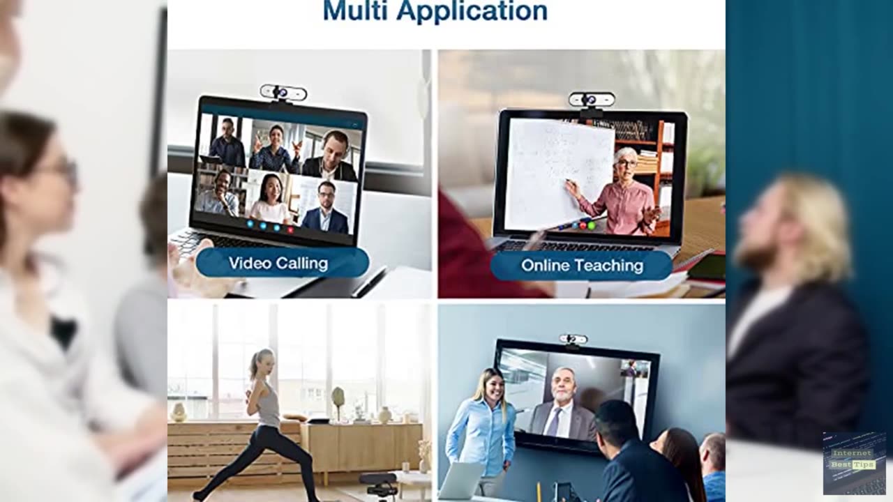 Webcam with Light and Tripod, Full HD PC Camera Built-in Privacy Cover, 360° Rot