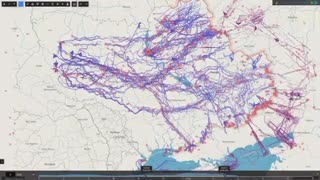 ‼️Night in one minute: visualization of drone and missile flights during the latest attack.