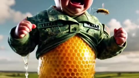 Cute army baby gets attacked by a swarm of bees andsaved by cow #ai #baby #cat #cuteanimals #pigeon