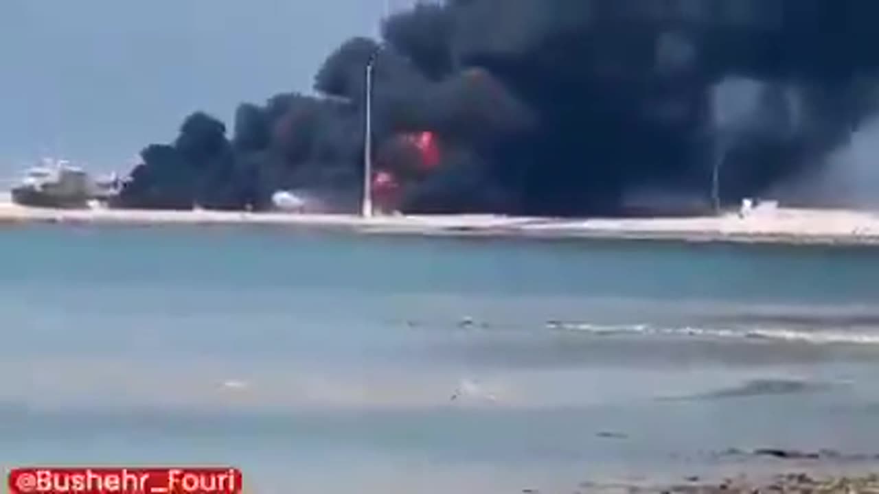 A massive fire breaks out at Iran's Deir port in Bushehr following Israeli airstrikes.