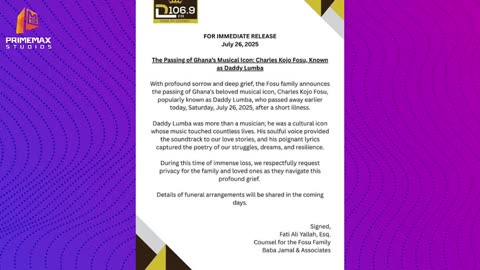 Ghanaian music legend Daddy Lumba reported