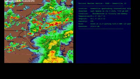 July 9, 2025 - Weatherscapes' The Vintage Weather Channel - NWS - KGSP - Greenville, SC