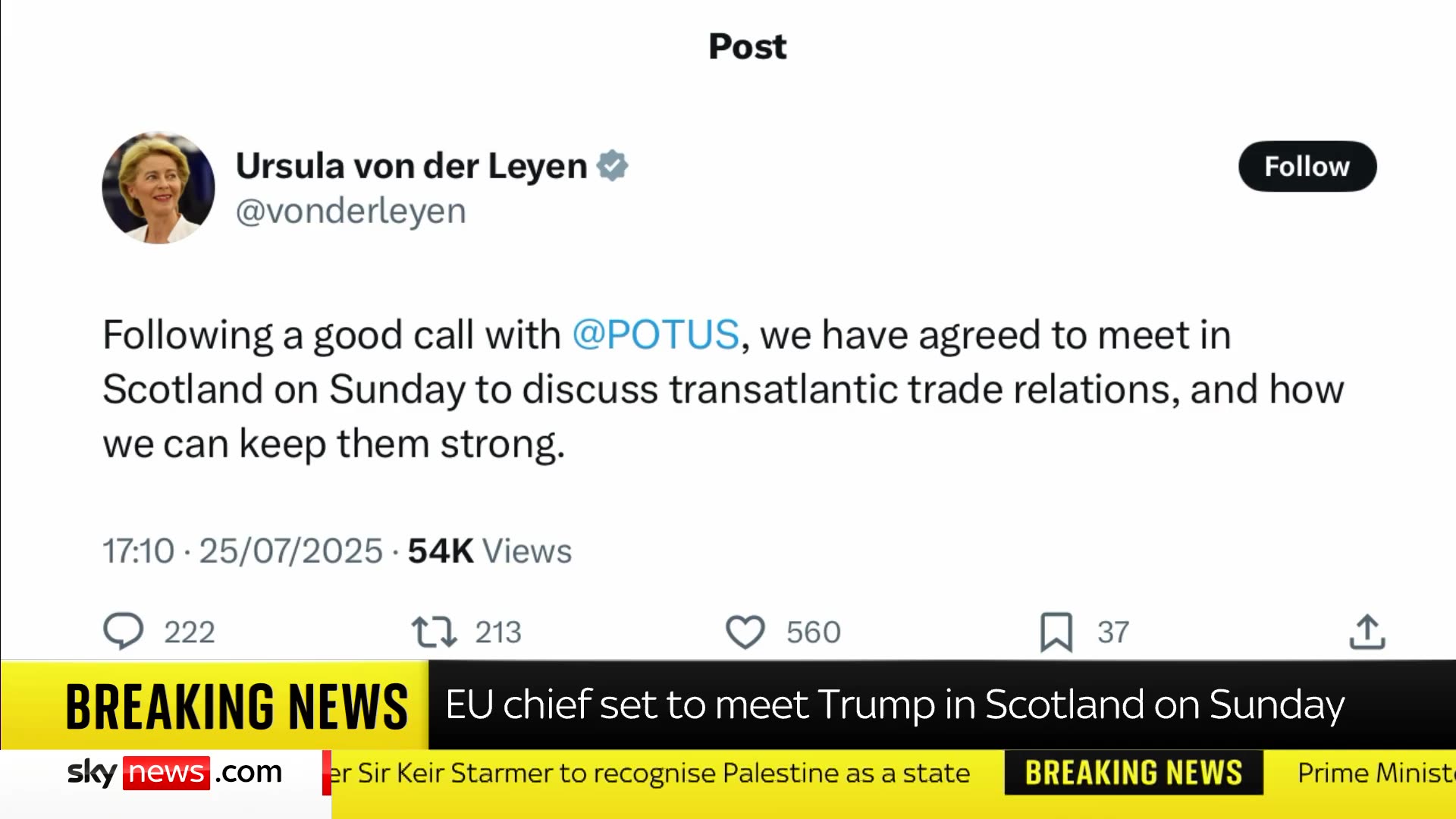 POTUS meets with EU Commissions Ursula von der Leyen in Scotland today