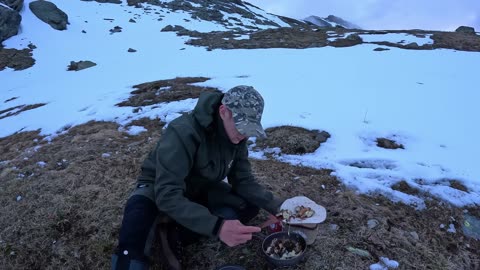 Solo Ice Fishing Off-Grid Camping & Wild Trout Catch & Cook
