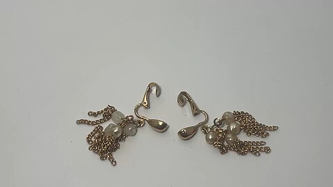 Vintage Parklane Gold Tone Clip on Dangle Bead Chain Earrings