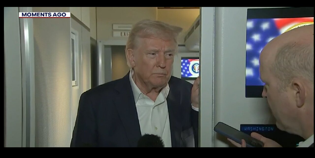 President Trump speaks to reporters on Air Force One