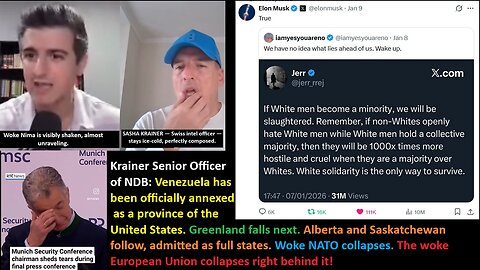 Krainer Senior Officer of NDB: Venezuela has been officially annexed as a province of the United States. Greenland falls next. Alberta and Saskatchewan follow, admitted as full states. Woke NATO collapses. The woke European Union collapses right behind it