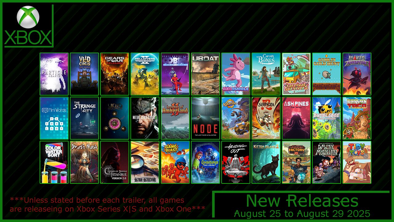 New Xbox Games for August 25 to August 29 2025