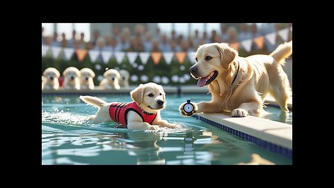Puppy Trains Tirelessly to Win the Swim Race and Make His Mama Proud with a Medal