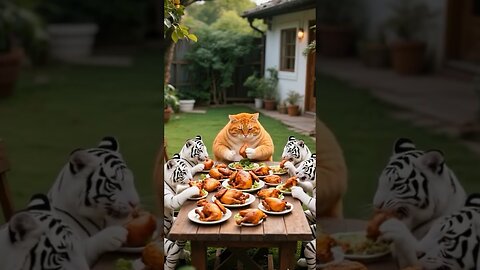 Ai animated orange cat funny cartoon video 😹💥 White tiger Cubs Taken by a Fat Cat!?