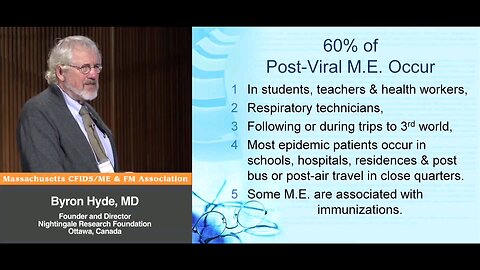 60% of Post-Viral M.E. occur in Students, Teachers, Healthcare Workers, Respiratory Technicians, Following or During Trips to 3rd World, after Vaccines. Most Epidemics occur in schools, hospitals, residences & post-bus/post-air travel - Bryon Hyde, MD