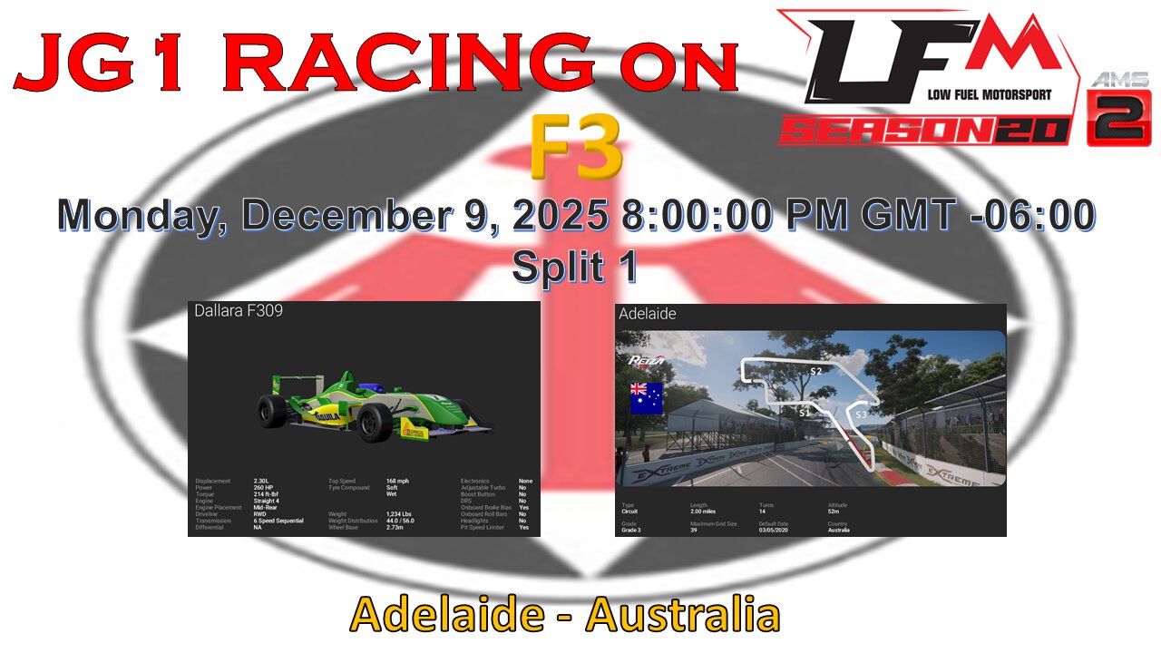 JG1 RACING on LFM - F3 - Adelaide - Australia - Split 1