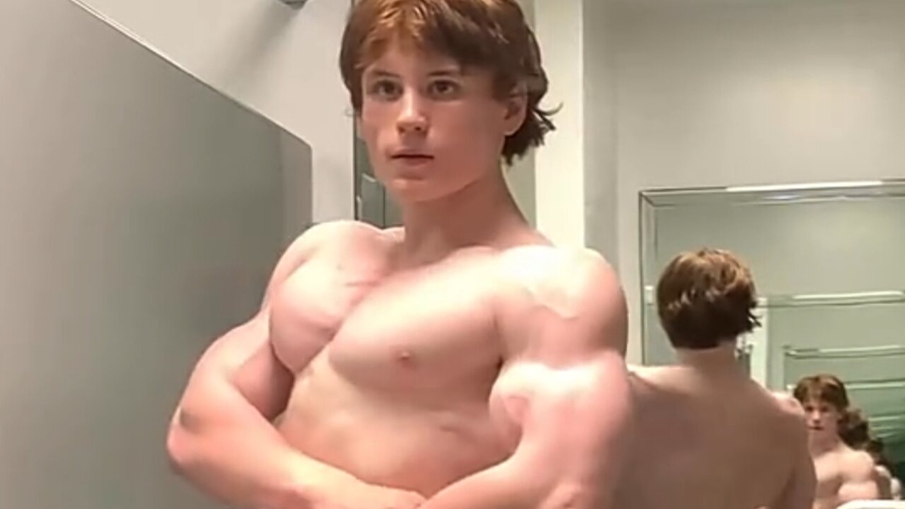 16 Years Old Bodybuilder Flexing Muscles