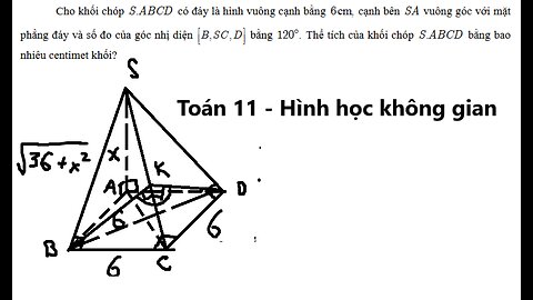 Chuyên Hùng Vương – Phú Thọ: Góc Nhị Diện: Cho khối chóp .S ABCD có đáy là hình vuông cạnh bằng 6 cm