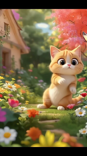 Cute cat chasing a butterfly, it's so cute!