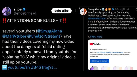 Shoe0nHead BLASTS YouTube's Insane Censorship After Creators Get Struck for Reacting to Her Video