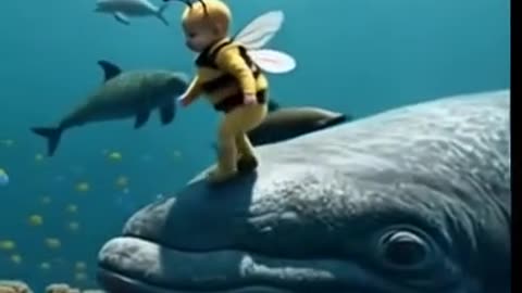 Baby take a ride whale on