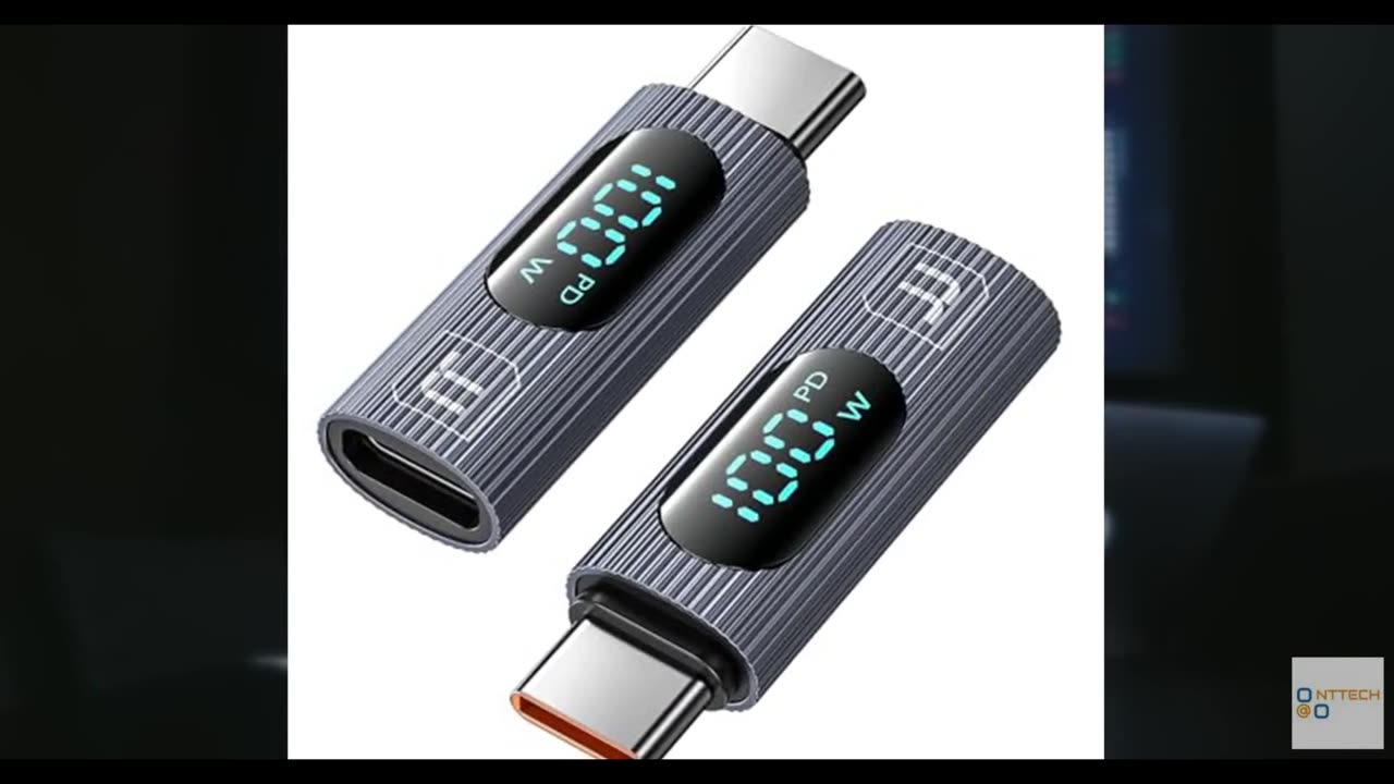 USB C Adapter, 2-Pack 100W Female to Male Extension with Power Meter Tester & Di