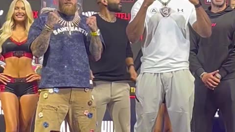 Anthony Joshua grabs Jake Paul in the face off!!