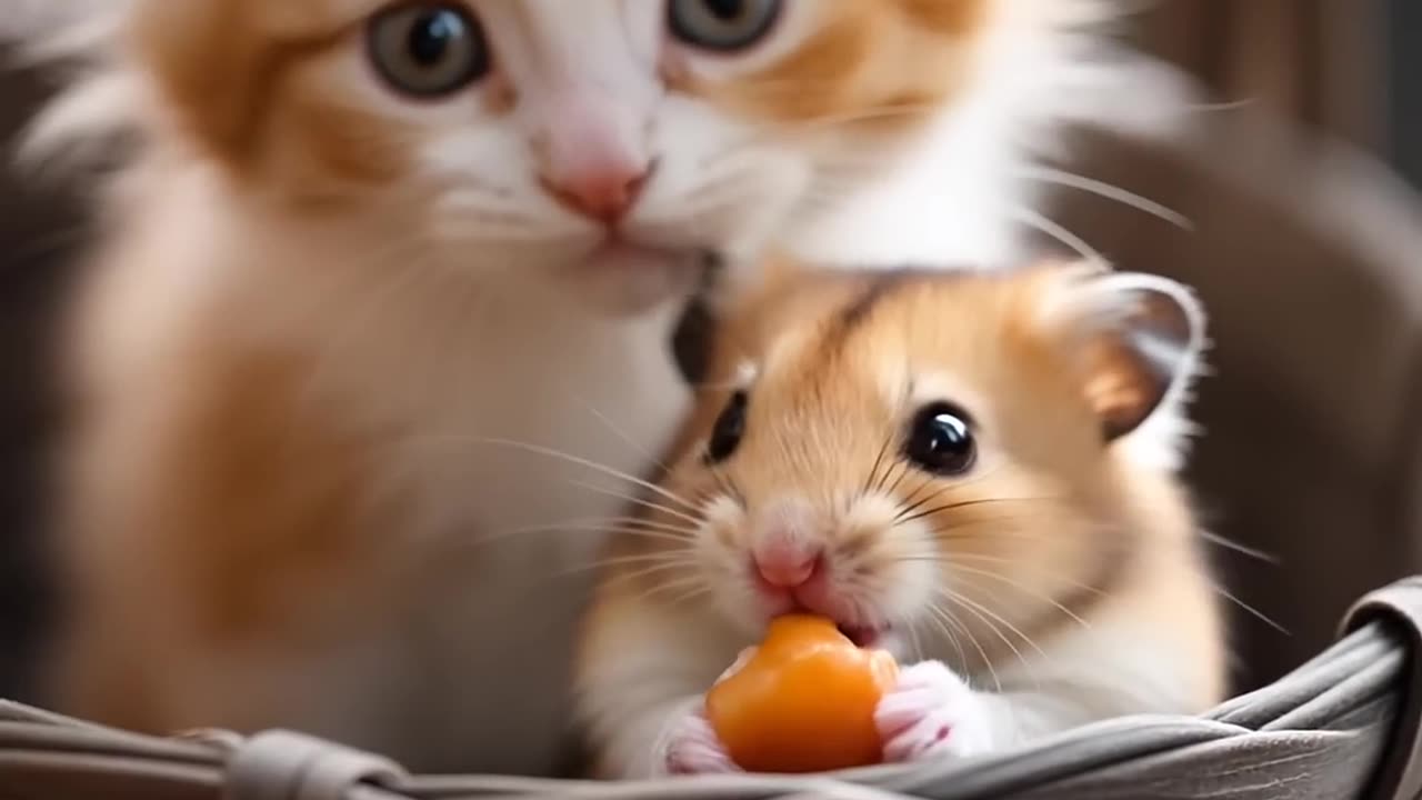 Watch This Brave Hamster Share His Snack With A Curious Kitten!