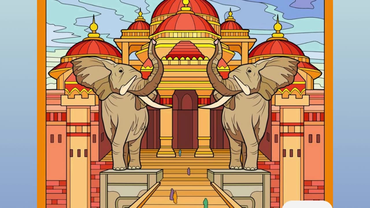 Magnificent Temple with Elephant Sculptures and Detailed Ornamental Design