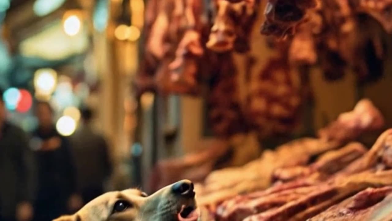 Hungry Lean Dog at the Market