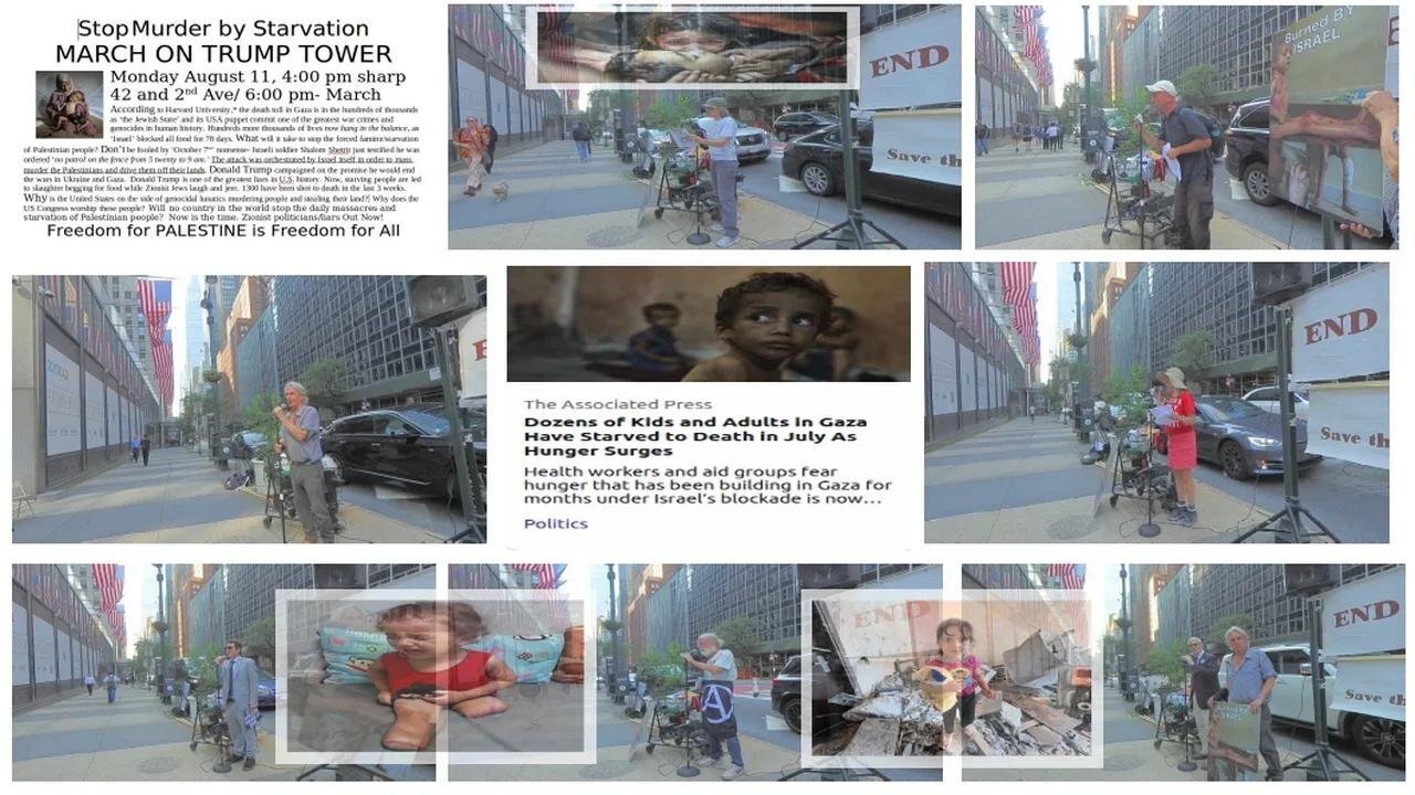 STOP MURDER BY STARVATION speak out: ROB NYC ACTIVIST 42 st 2nd ave NYC 8-11-25