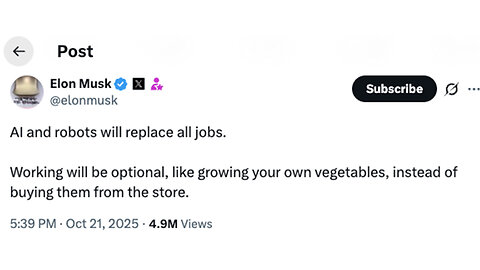 Elon Musk | “AI And Robots Will Replace All Jobs” + “AI (Artificial Intelligence) Is Going to Be In Charge to Be Totally Frank, Not Humans. .." + "Perhaps Still a Role for Humans." - Elon Musk + What Is Tokenization?