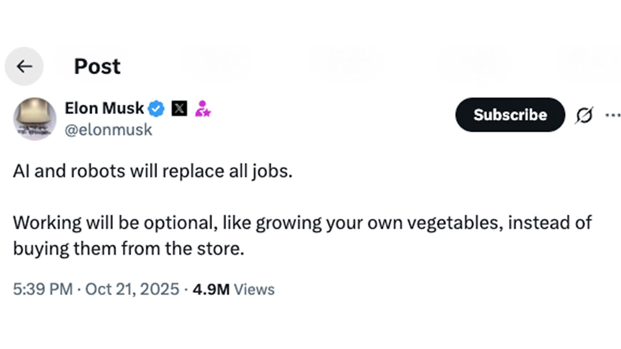 Elon Musk | “AI And Robots Will Replace All Jobs” + “AI (Artificial Intelligence) Is Going to Be In Charge to Be Totally Frank, Not Humans. .." + "Perhaps Still a Role for Humans." - Elon Musk + What Is Tokenization?