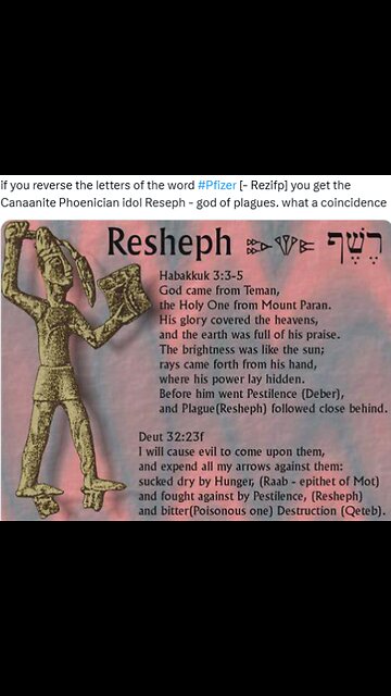 Did you know that PFIZER spelled backwards is REZIFP/RESHEPH & is of HEBREW origin meaning "God of the Plague & of the underworld".